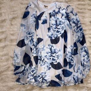 Show Me Your MuMu Navy and White Floral Blouse